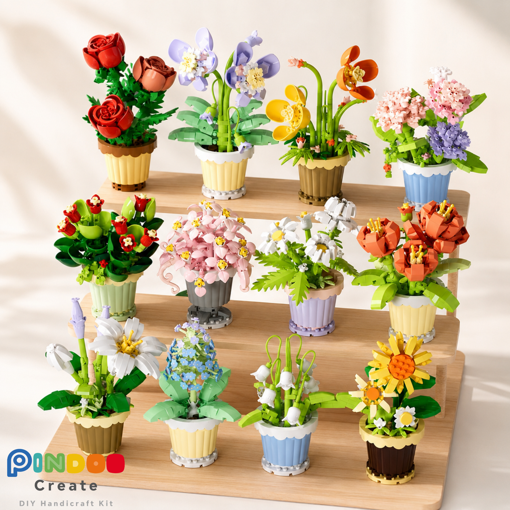 12 Cute Flower Building Kits, Mini Brick Flower Pot Collection