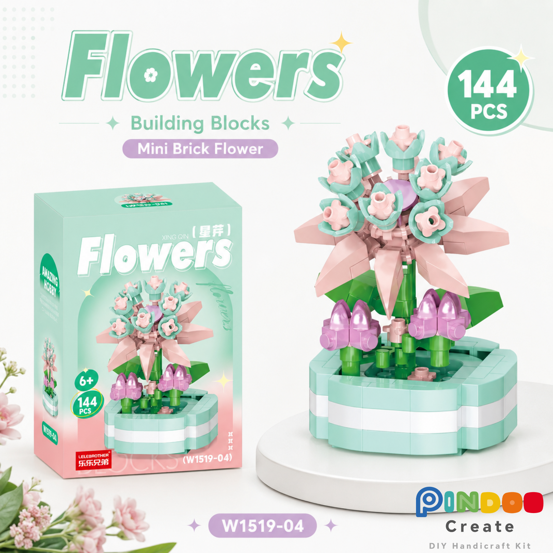 Mini Brick Flower Garden Collection Set, 6 Cute Flower Building Kits