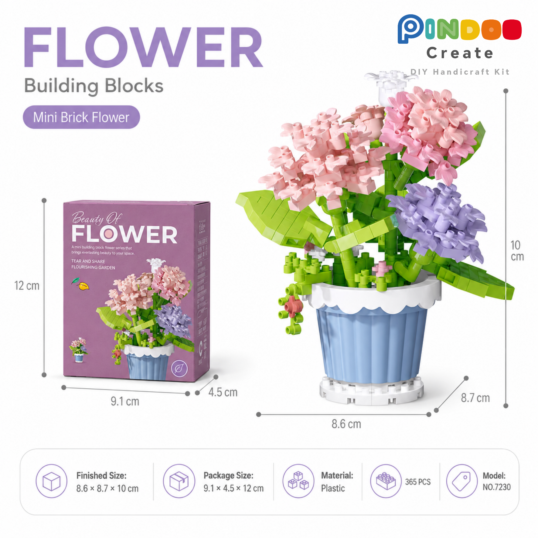12 Cute Flower Building Kits, Mini Brick Flower Pot Collection