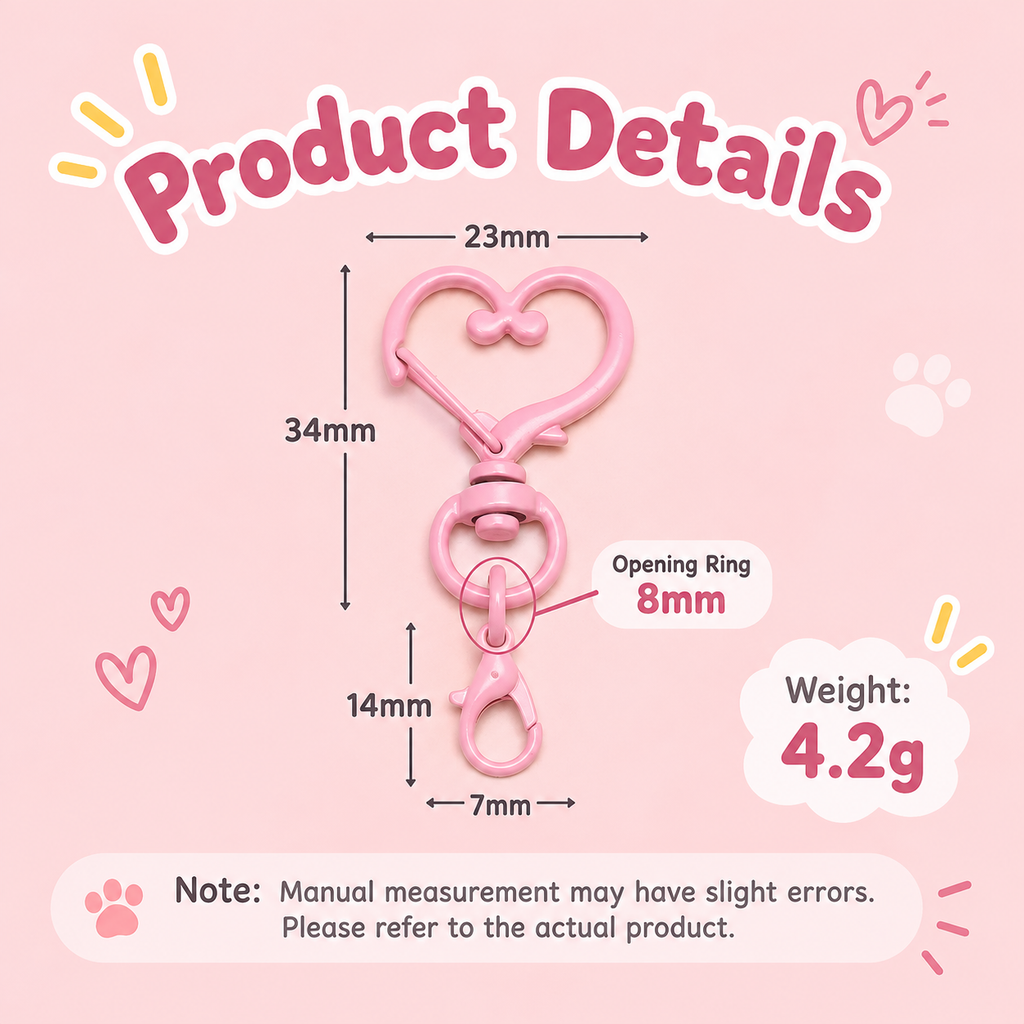 Light Pink Heart Spring Gate Keychain Clasp, DIY Craft Accessory