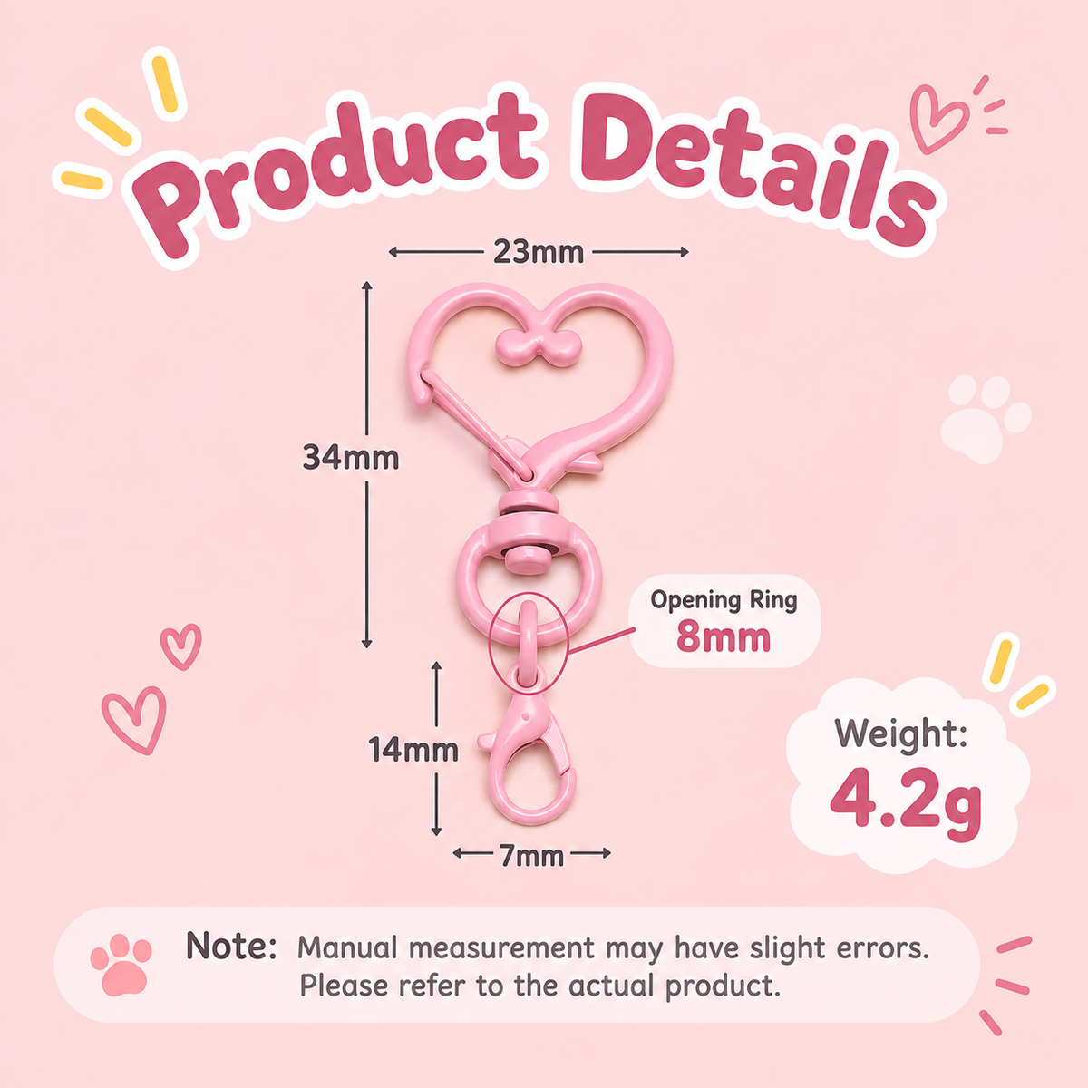 Light Pink Heart Spring Gate Keychain Clasp, DIY Craft Accessory