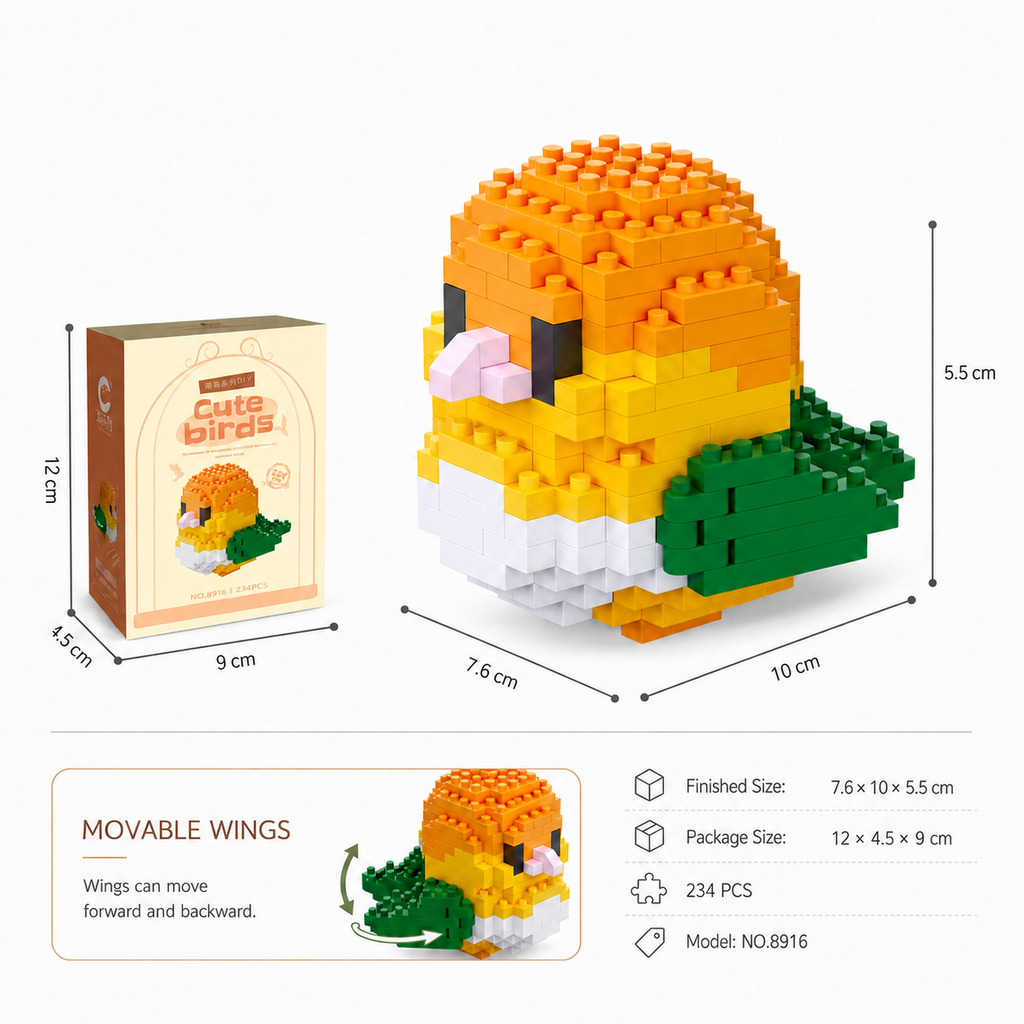 Mini Brick Birds Collection, 12 Cute Bird Building Kits