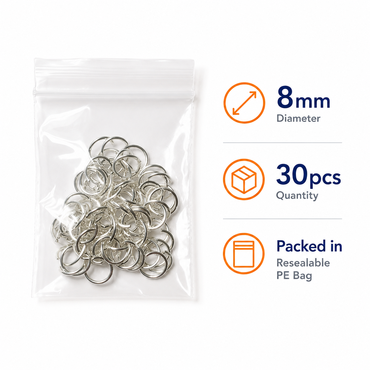 30pcs 8mm Silvery Open Jump Rings Jewelry Additions