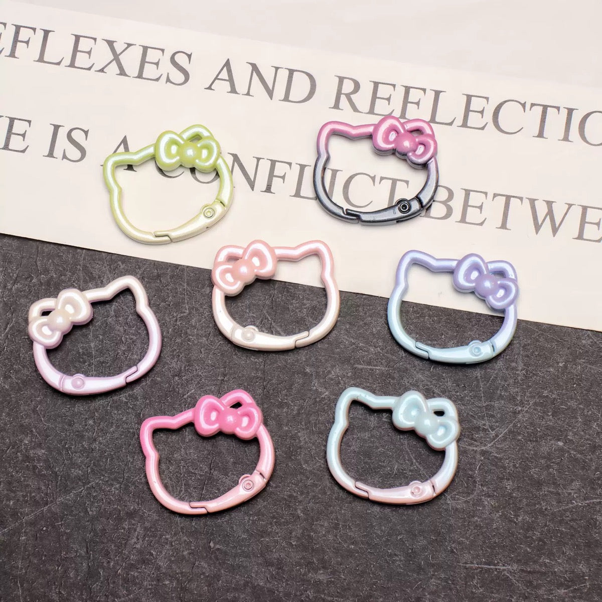 Pearlescent Gradient Enamel Cat Spring Gate Keyring, DIY Alloy Clasp