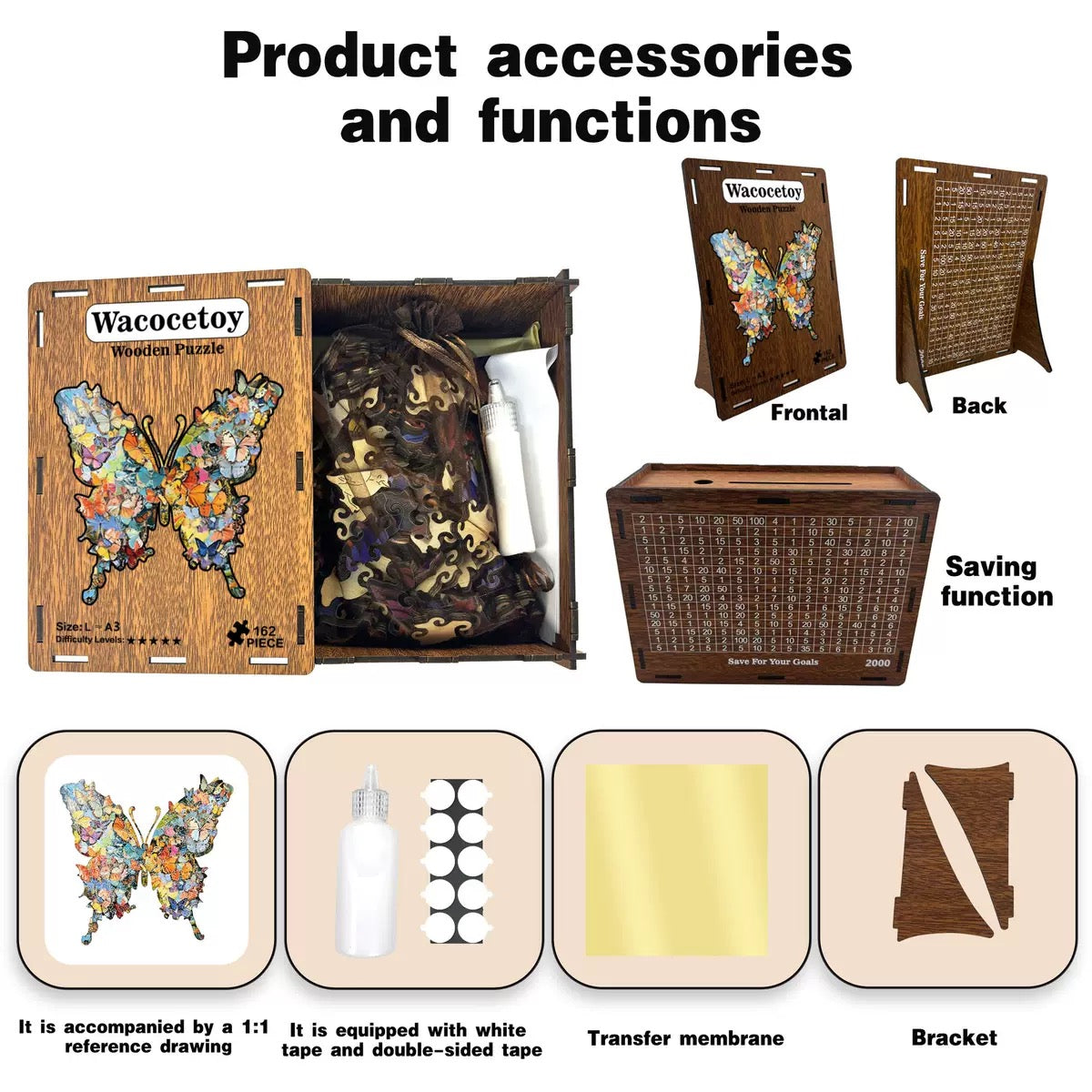 Butterfly Garden Wooden Puzzle, Colorful Shaped Jigsaw with Display Box