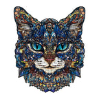 Mystic Cat Wooden Puzzle, Colorful Shaped Jigsaw in Gift Box
