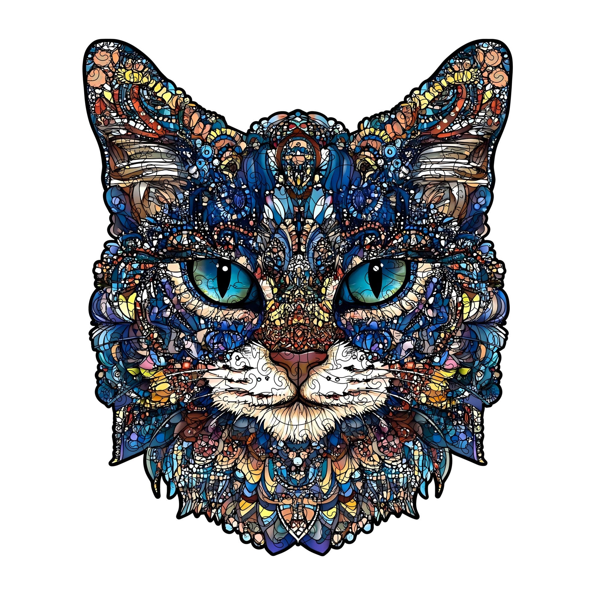 Mystic Cat Wooden Puzzle, Colorful Shaped Jigsaw in Gift Box