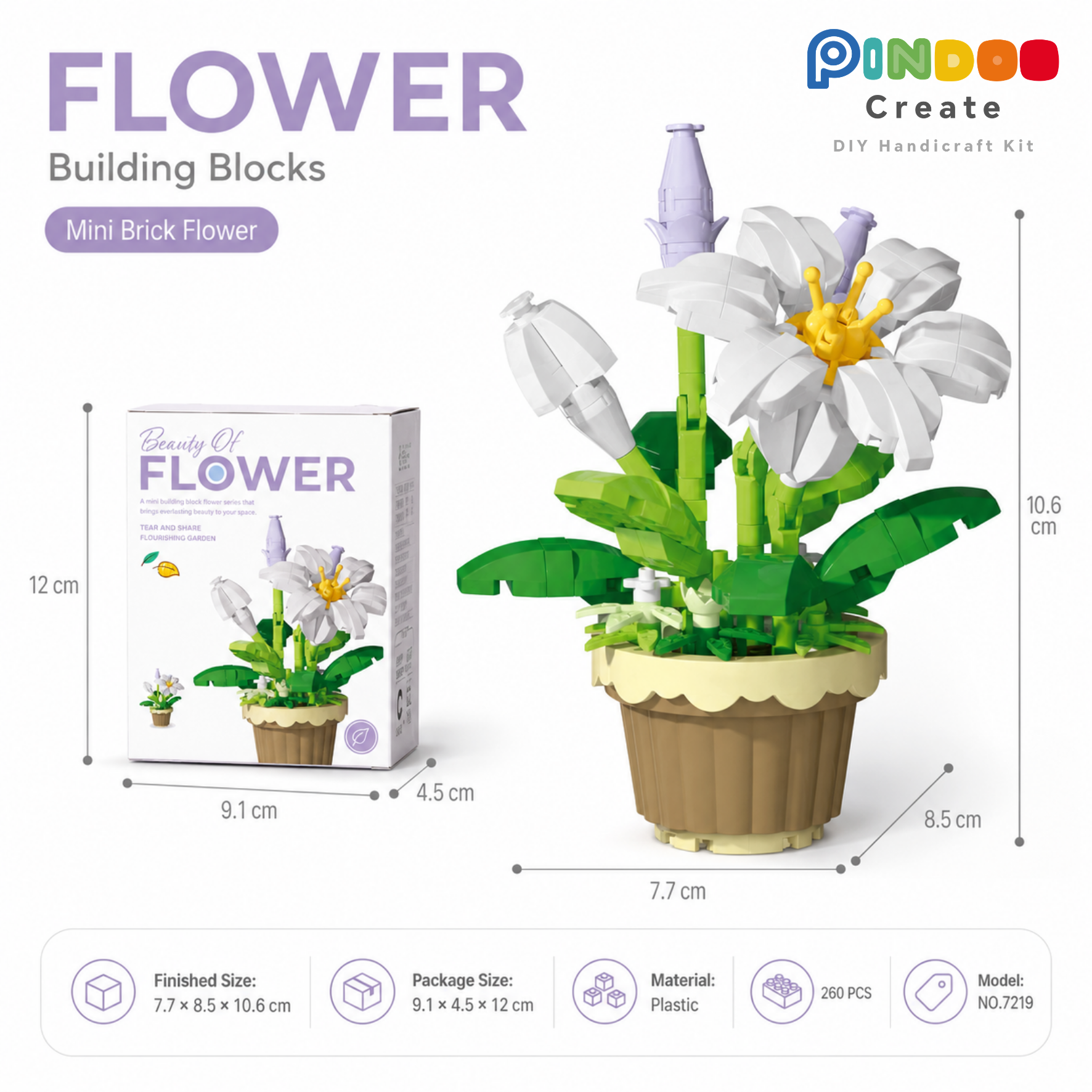 12 Cute Flower Building Kits, Mini Brick Flower Pot Collection