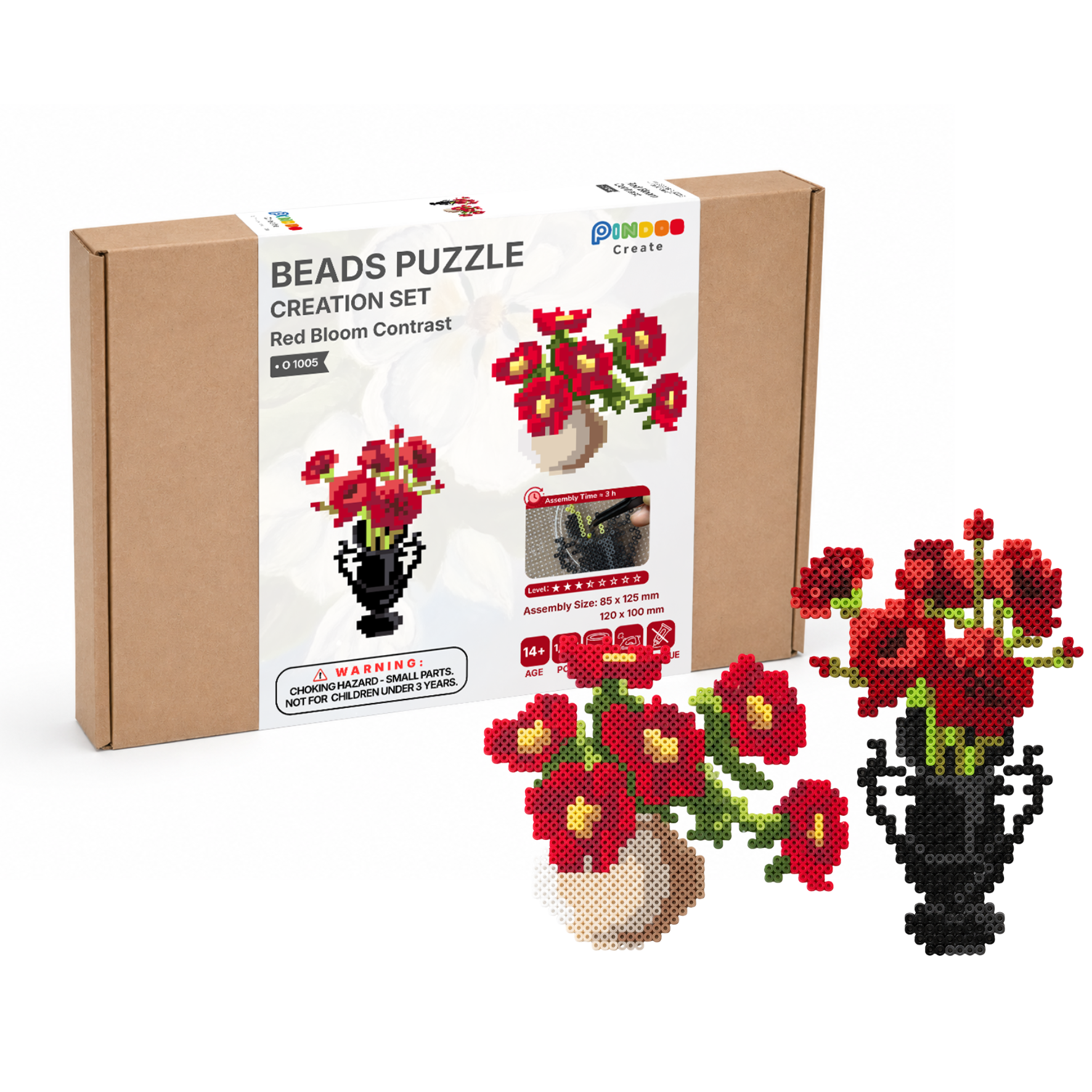 Red Bloom Contrast - Floral Bead Puzzle Series
