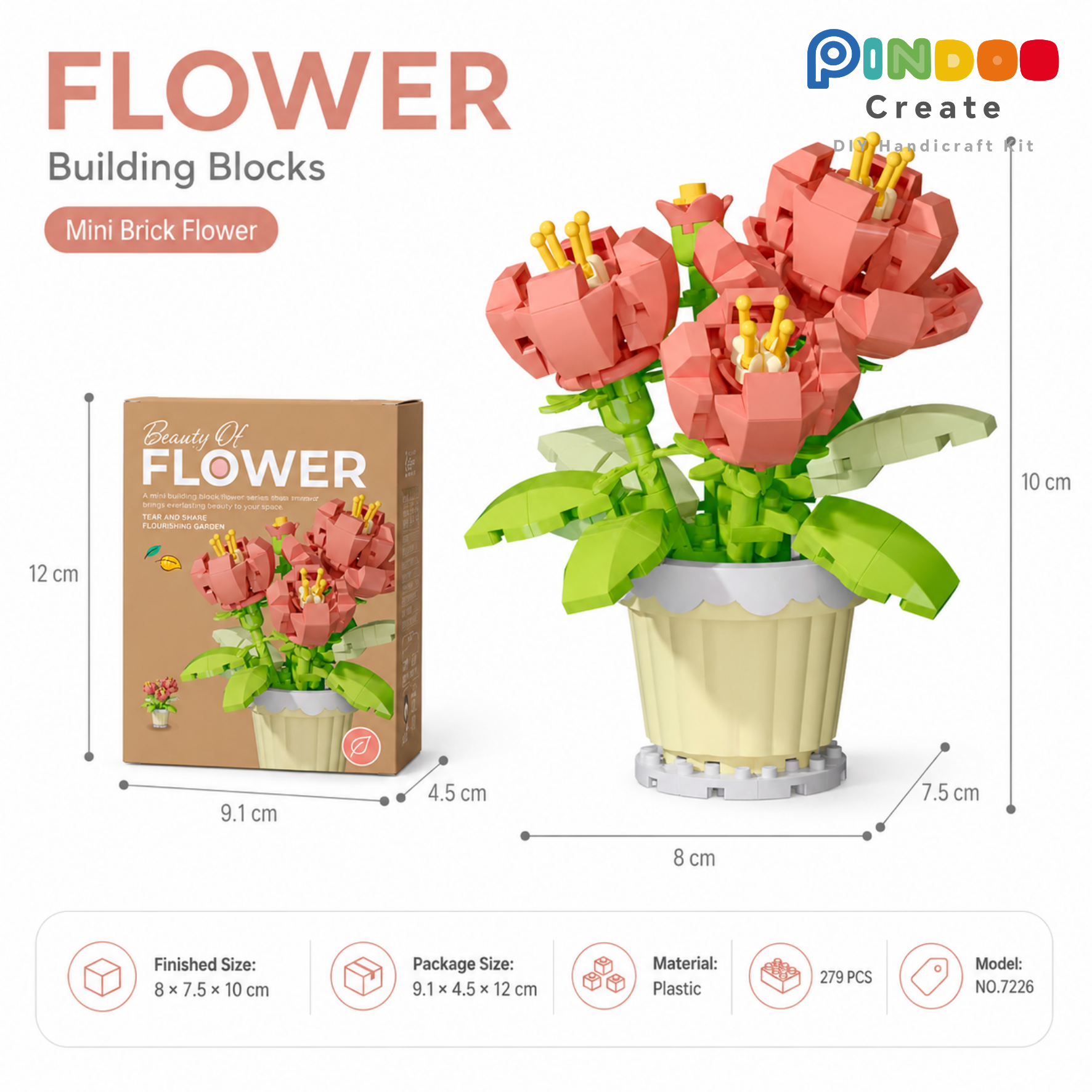 12 Cute Flower Building Kits, Mini Brick Flower Pot Collection