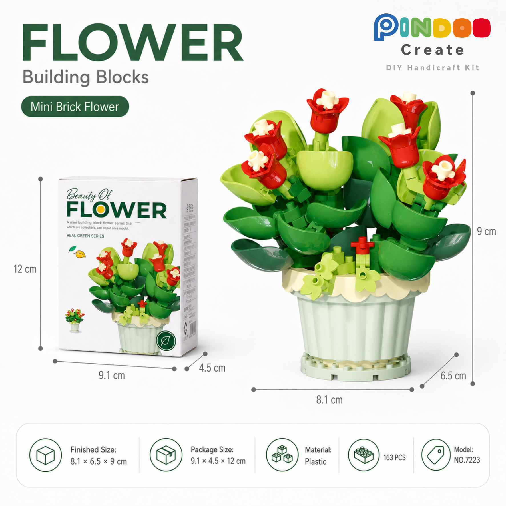 12 Cute Flower Building Kits, Mini Brick Flower Pot Collection