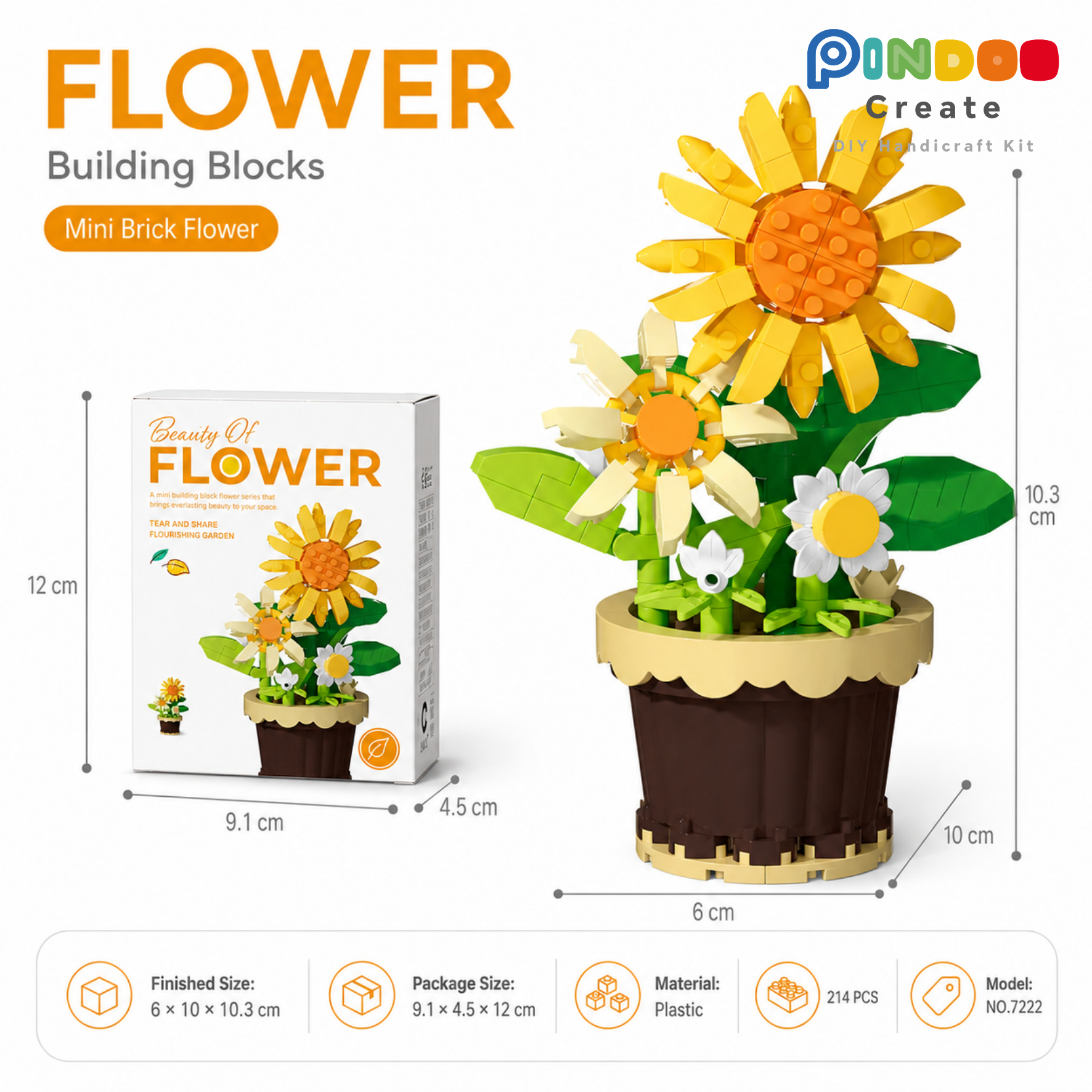 12 Cute Flower Building Kits, Mini Brick Flower Pot Collection