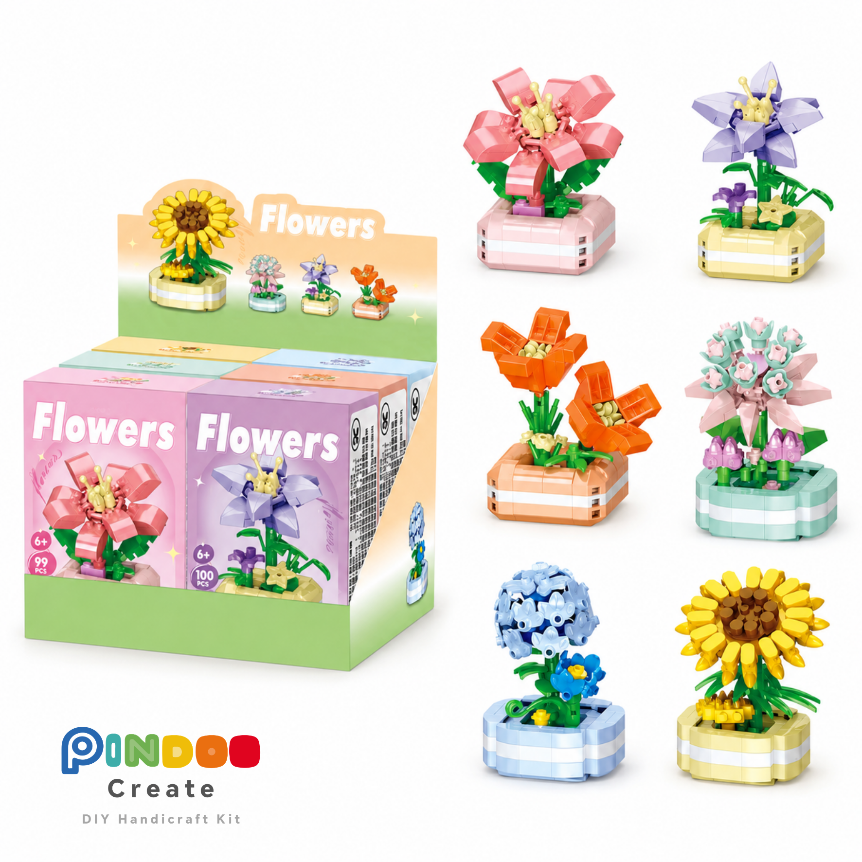 Mini Brick Flower Garden Collection Set, 6 Cute Flower Building Kits